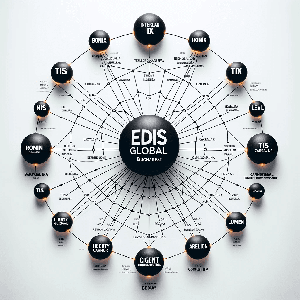 Highly minimalistic illustration showing EDIS Global connectivity in Bucharest