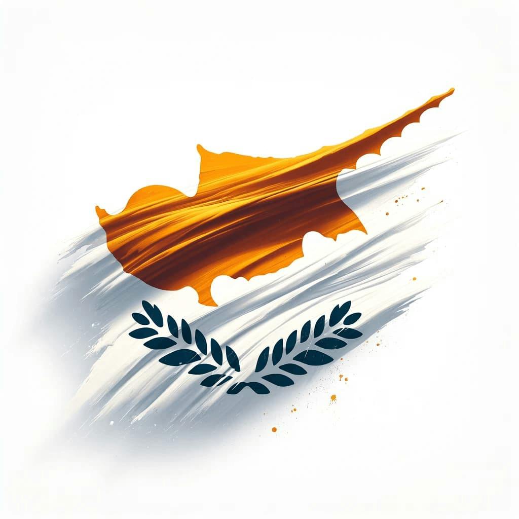 Cyprus flag transformed into a dynamic streak with laurel leaves symbolizing