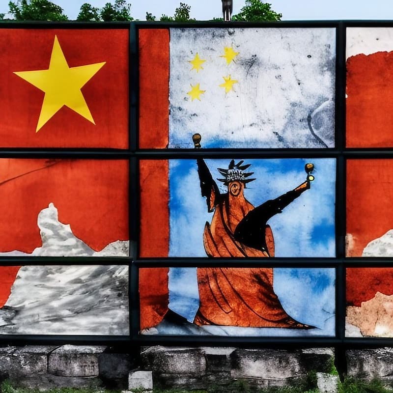 A mural depicting iconic symbols of freedom and sovereignty, representing the global platform for free speech provided by VPS hosting.