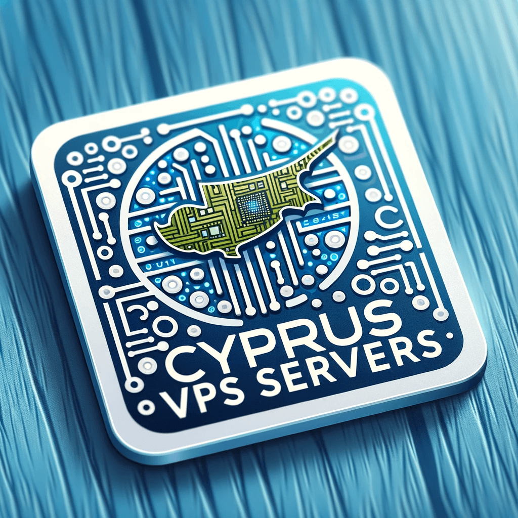 Graphic emblem for Cyprus VPS Servers featuring circuitry and the island, representing Limassol's tech hosting capabilities
